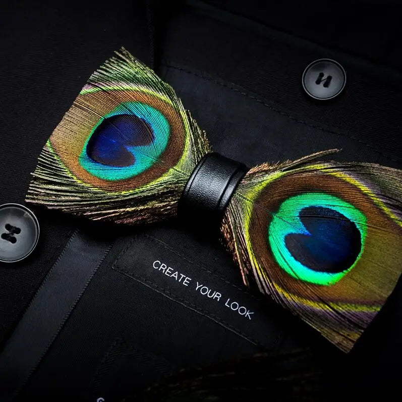 RBOCOTT Feather Bow Ties Men's Luxury Bowtie With Box Fashion Peacock Feather Bow Ties for Men Business Party Wedding