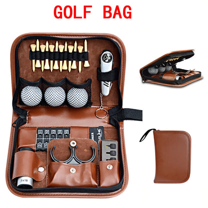 1PC Golf Bag Artificial/Faux Leather Golfer's Set Tool Kit Carrying Range Finder Knife Brush Ball Clip Tee Score Brown New