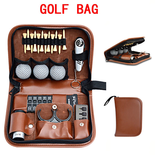 1PC Golf Bag Artificial/Faux Leather Golfer's Set Tool Kit Carrying Range Finder Knife Brush Ball Clip Tee Score Brown New