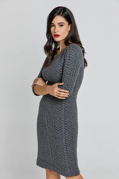 Dark Grey Jacquard Dress by Conquista