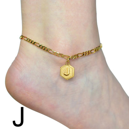 Anniyo 21cm + 10cm Extender Chain / A-Z Initial Letter Anklet for Women Alphabet Jewelry Foot Chain Girl #105906