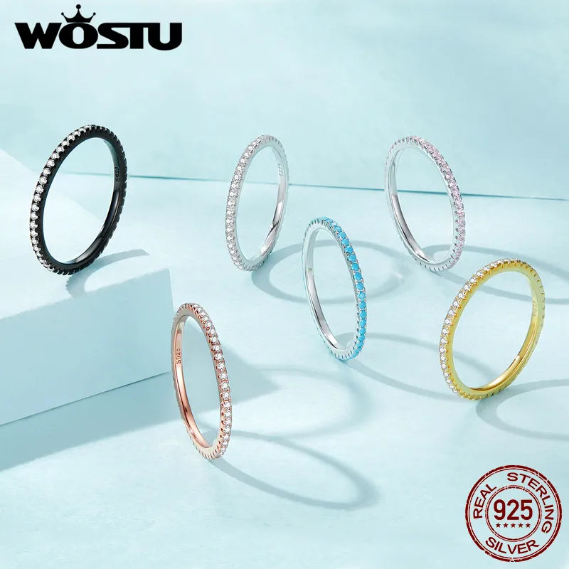 WOSTU 925 Sterling Silver Simple Geometric Round Single Stackable Finger Rings for Women Engagement Jewelry CQR066