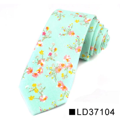 New Floral Tie for Men Women Skinny Cotton Neck Tie for Wedding Casual Mens Neckties Classic Suits Flower Print Neck Ties Cravat