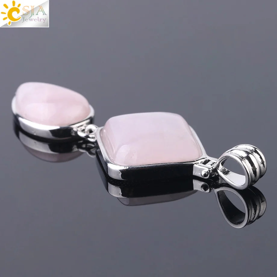 CSJA Natural Stones Pendant Crystal Square Water Drop Quartz Lapis  Lazuli Geometric Pendants for Necklaces Women Jewelry F814