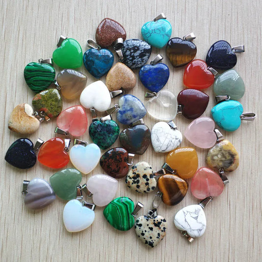 50pcs/Lot 2022 Assorted Heart Natural Stone Charms Pendants for Jewelry Making Good Quality 20mm