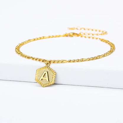 A-Z Initial Letter Anklets for Women Stainless Steel Anklet  21cm + 10cm Figaro Chain Summer Beach Accessories Jewelry