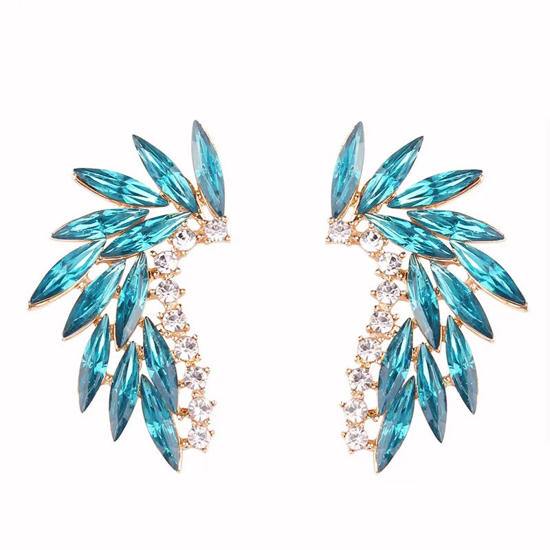 LUBOV Shining Rhinestone Wings Stud Earrings Acrylic Crystal Stone Women Piercing Earrings Trendy Wedding Jewelry Christmas
