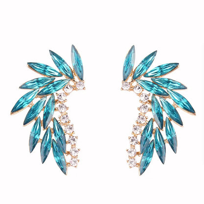 LUBOV Shining Rhinestone Wings Stud Earrings Acrylic Crystal Stone Women Piercing Earrings Trendy Wedding Jewelry Christmas