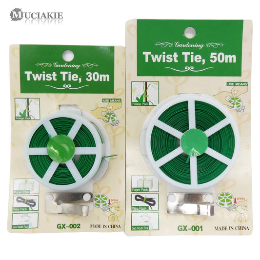 MUCIAKIE 30m/50m Plant Twist Tie With Cutter Sturdy Green Coated Wire for Gardening Home Office Reusable Wire Cable With Slicer