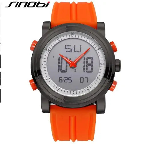 New SINOBI Brand Sports Chronograph Men's Wrist Watches Digital Quartz Double Movement Waterproof Diving Watchband Males Clock