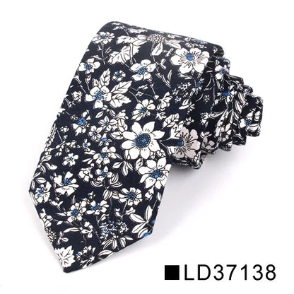New Floral Tie for Men Women Skinny Cotton Neck Tie for Wedding Casual Mens Neckties Classic Suits Flower Print Neck Ties Cravat