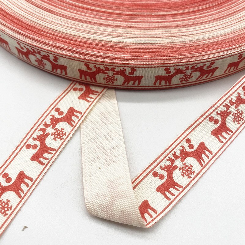 New 5yards 15mm Christmas Printed Polyester Cotton Ribbon DIY Wedding Christmas Party