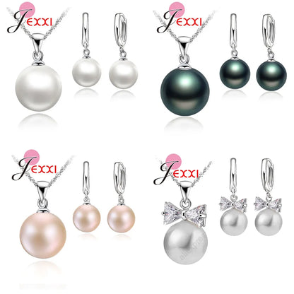 Delicate Pearl 925 Sterling Silver  Jewelry Sets Drop Earrings Necklace Pendant Jewelry Women Wedding Appointment Party