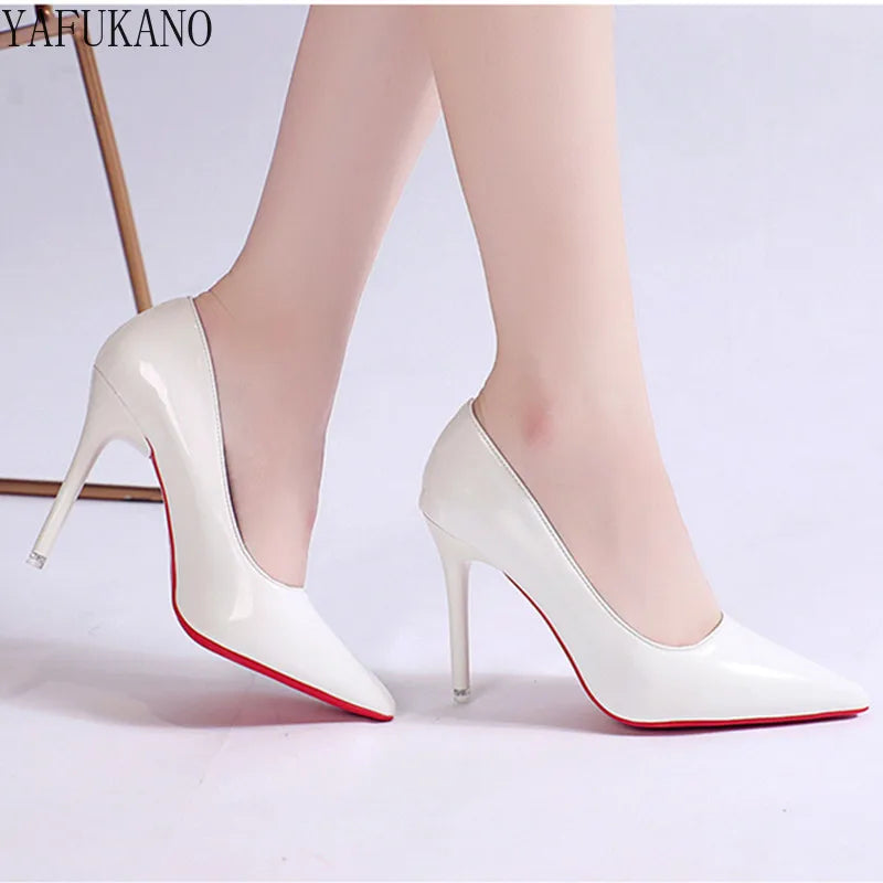 10Cm Women Pumps Elegant Thin Heel Pointed High Heels Black Work Single Shoes Dress Party Womens Shoes White Wedding Shoes