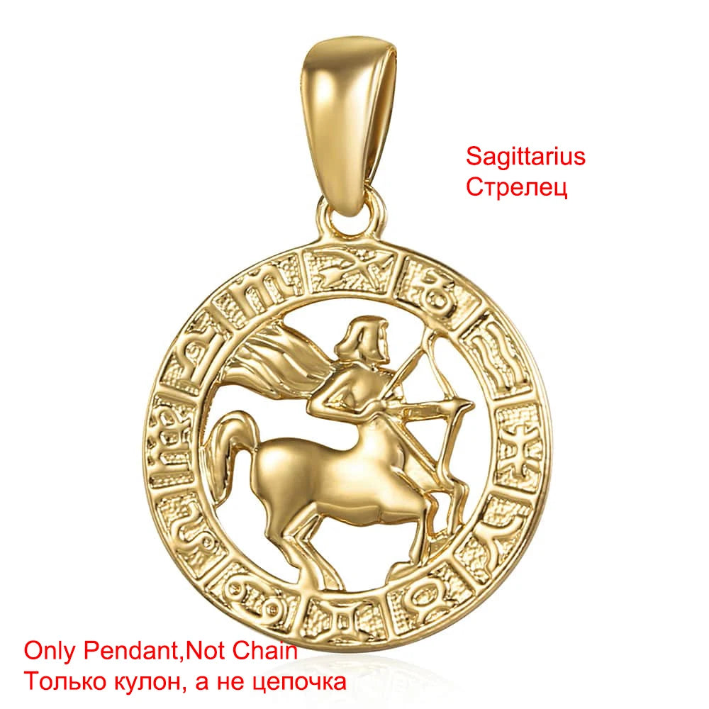 Davieslee Pendant Necklace for Women 12 Zodiac Sign Constellation Yellow Rose Gold Color Womens Necklaces Round Shaped LGPM16