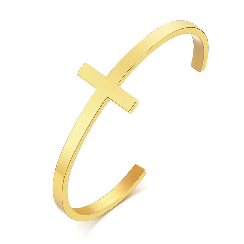 Silverly Cross Cuff Bracelet Stainless Steel Sideways Cross Bracelet Open Cuff Bangle for Men Unisex Jewelry