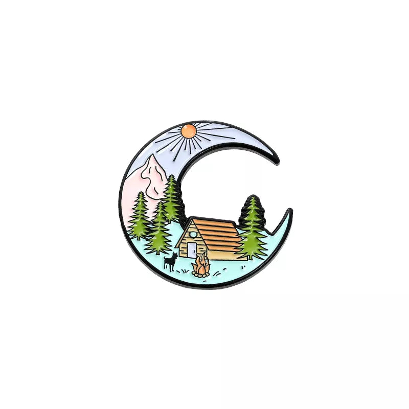Outdoors Mountain Starry Night Enamel Pin Custom Wild Camping Hiking Brooches Bag Clothes Lapel Pin Adventure Badge Jewelry