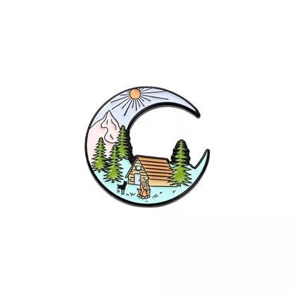 Outdoors Mountain Starry Night Enamel Pin Custom Wild Camping Hiking Brooches Bag Clothes Lapel Pin Adventure Badge Jewelry