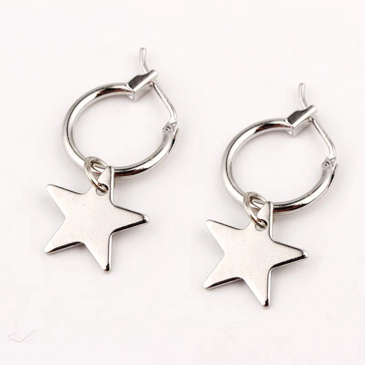 Endless Circle Geometry Star Triangle Small Hoop Earrings With Pandent Metal Gold Color Simple Earring for Women Men Jewelry