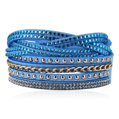 HOCOLE Fashion Gem Rhinestone Magnetic Leather Bracelets & Bangles Bohemian Handmade Multilayer Wrap Jewelry Women Pulseira