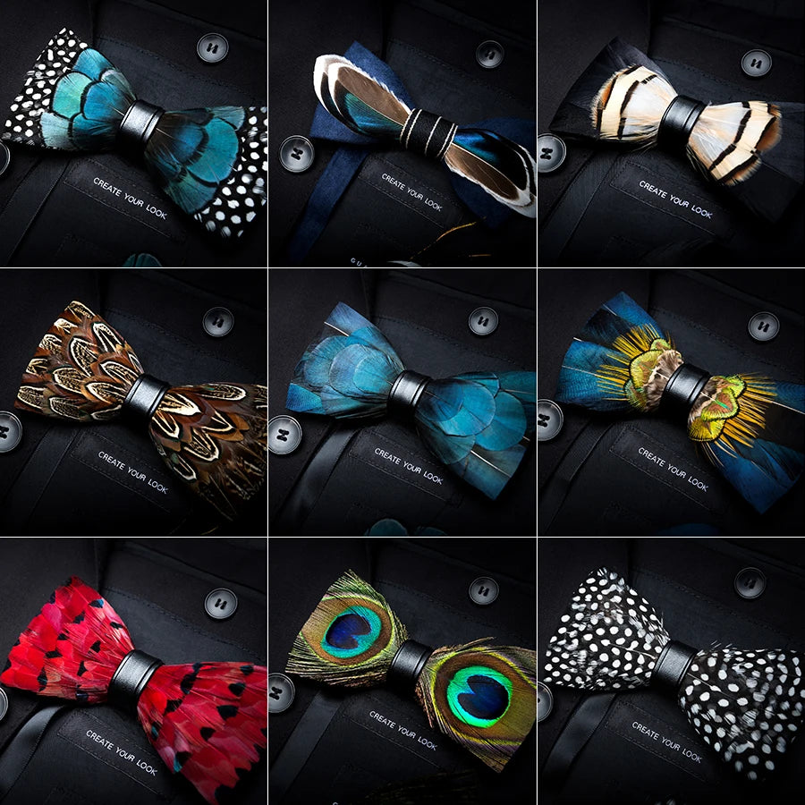 RBOCOTT Feather Bow Ties Men's Luxury Bowtie With Box Fashion Peacock Feather Bow Ties for Men Business Party Wedding