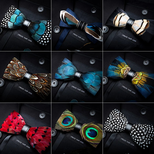RBOCOTT Feather Bow Ties Men's Luxury Bowtie With Box Fashion Peacock Feather Bow Ties for Men Business Party Wedding