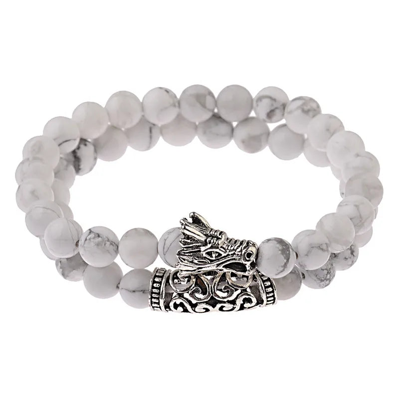 DUOVEI 2 Pcs/Set Natural Stone Beads Men's Dragon Bracelet Set Lava Stone Beaded Bracelets for Women Bileklik Pulseras Hombre