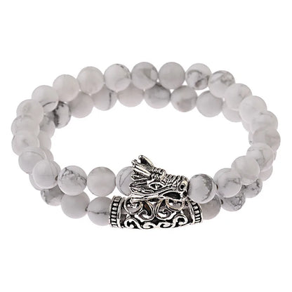 DUOVEI 2 Pcs/Set Natural Stone Beads Men's Dragon Bracelet Set Lava Stone Beaded Bracelets for Women Bileklik Pulseras Hombre