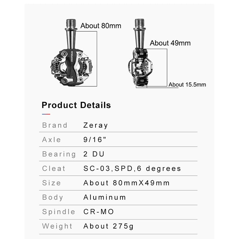 ZERAY MTB Mountain Bike Self-Locking Pedals Cycling Clipless Pedals Aluminum Alloy SPD CR-MO Pedals Mtb Pedals Bike Pedals
