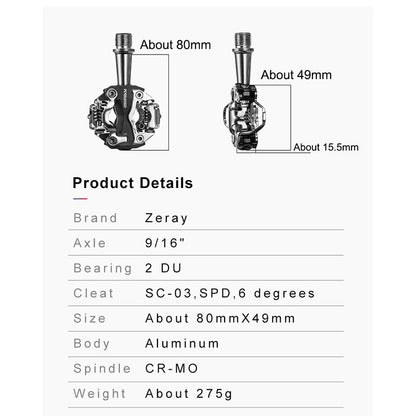 ZERAY MTB Mountain Bike Self-Locking Pedals Cycling Clipless Pedals Aluminum Alloy SPD CR-MO Pedals Mtb Pedals Bike Pedals