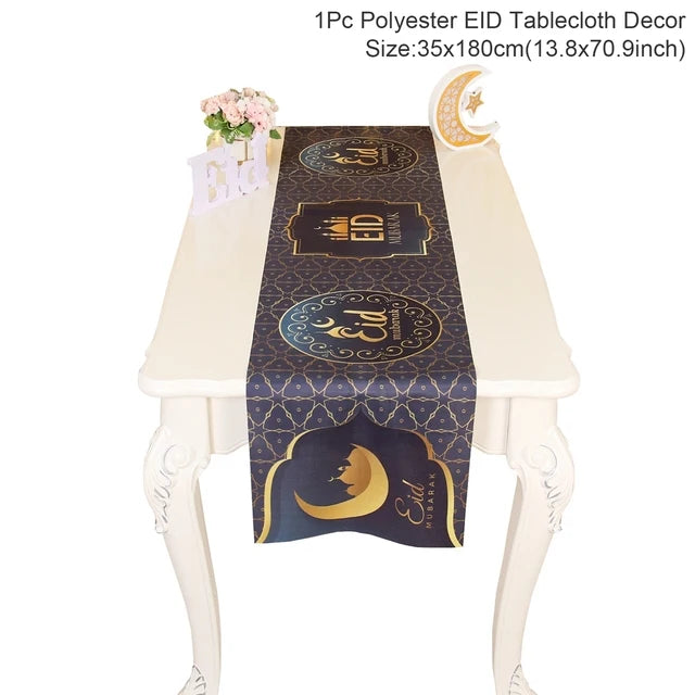 Ramadan Decor Table Runner EID Mubarak Decoration 2024 for Home Tablecloth Ramadan Kareem Islamic Muslim Party Eid Al Adha