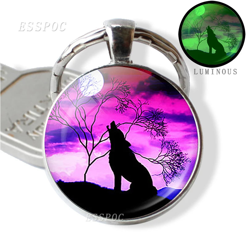 Glow in the Dark Wolf Key Chain Key Rings Holder Luminous Wolf Head Keychain Men Jewelry