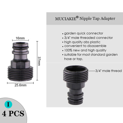 MUCIAKIE Variety Style Garden Tap 1/2" 3/4" Male Female Thread Nipple Joint 1/4" Hose Quick Connector Irrigation Water Splitters