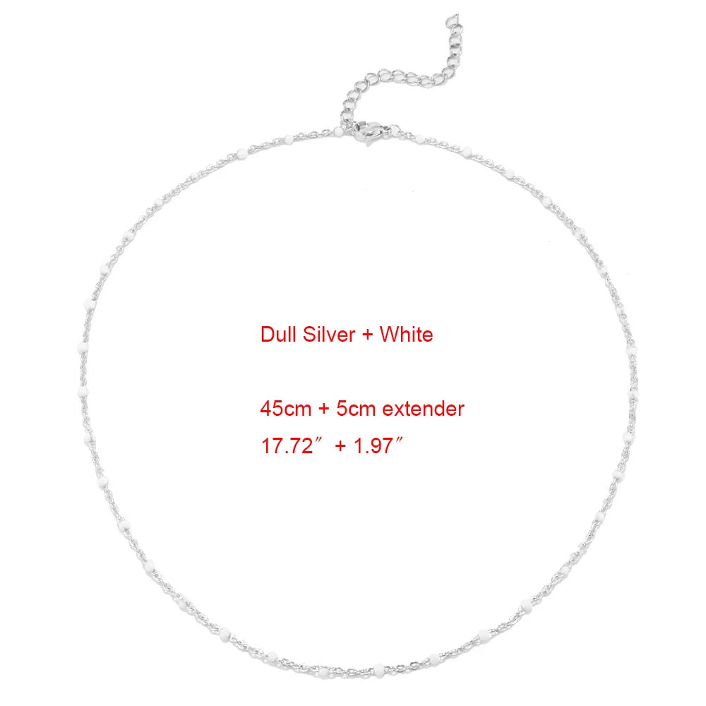 1pcs Stainless Steel Gold/Silver Color Choker Necklace Enamel Satellite Beaded Cable Ball Chain Choker Womens Necklaces