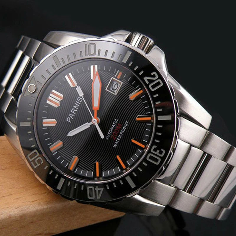 Parnis 44MM Luxury Automatic Diver Watch Waterproof 200m Stainless Steel Mechanical Men's Watches Sapphire Glass With Box