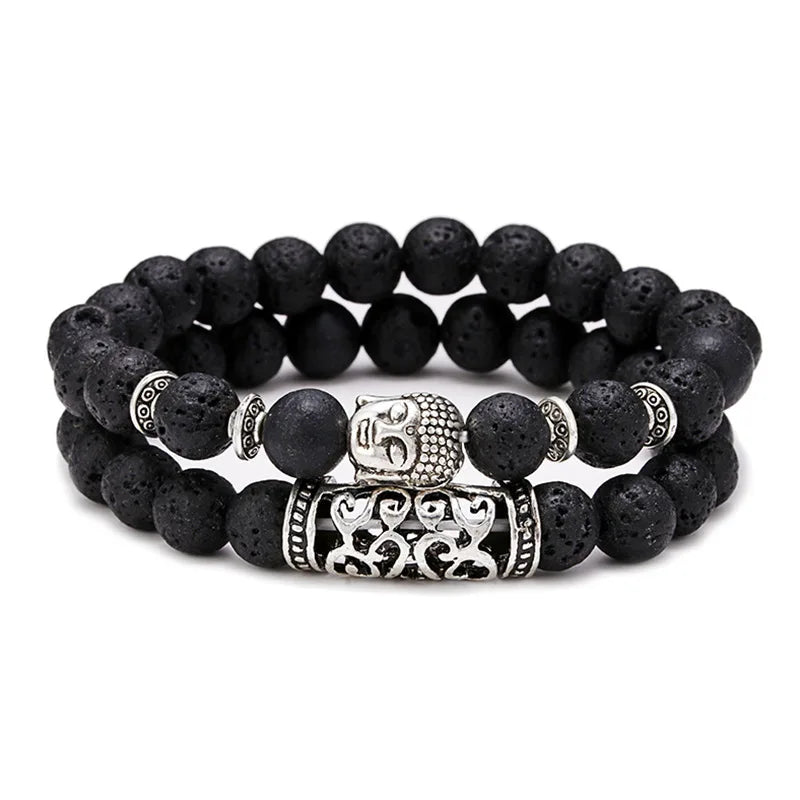 Noter 2pcs/Set Couples Distance Bracelet Men Women Natural Lava Braclet Stone Tiger Eye Brazalete Strand Braslet Pulseira