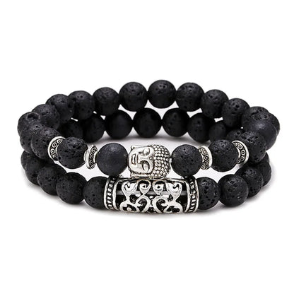 Noter 2pcs/Set Couples Distance Bracelet Men Women Natural Lava Braclet Stone Tiger Eye Brazalete Strand Braslet Pulseira