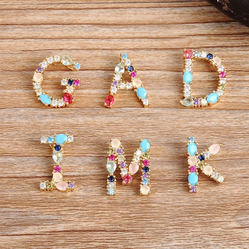 Nidin Rainbow Color Initial CZ Necklace Charm Letter Pendant Name Jewelry Women Accessories Fine Party Birthday