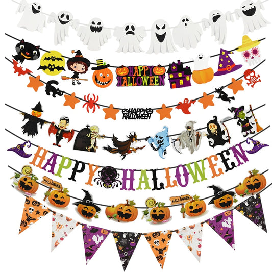2023 Year Happy Halloween Banner Garland for Halloween Home Hanging Ornament Decorations Kids Child Favors Creative