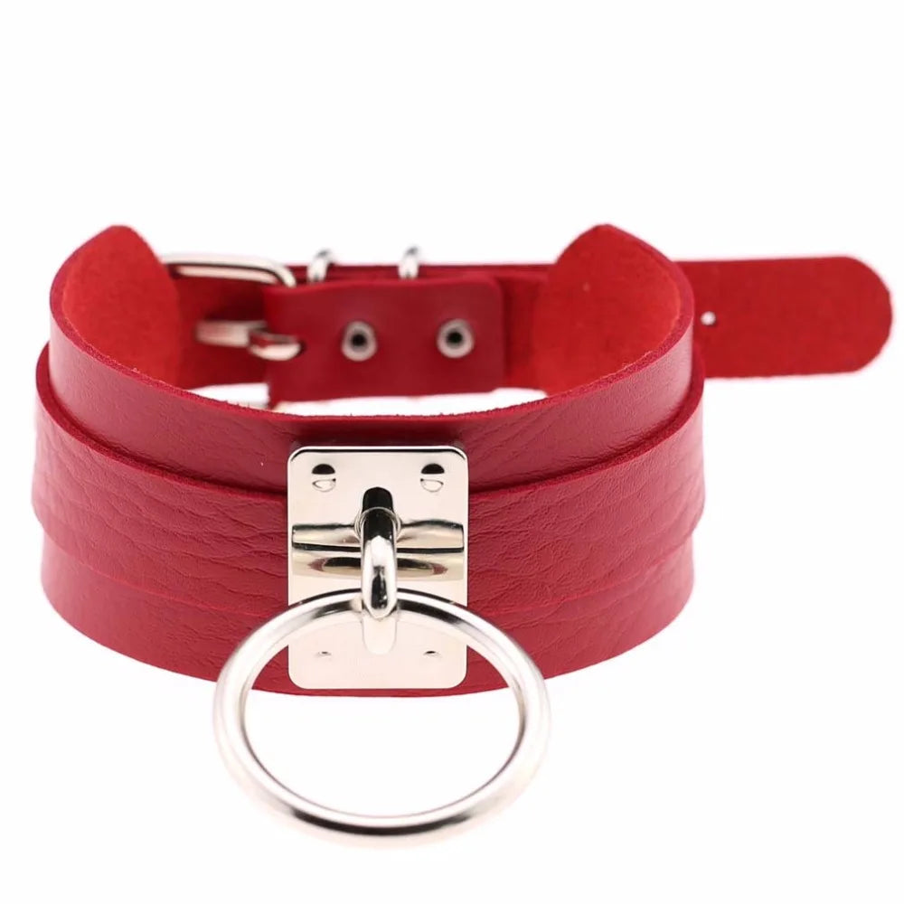 KMVEXO New Fashion Harajuku Handmade Choker Punk Leather Collar Necklace Silver Color Metal O-Round Torques Party Jewelry