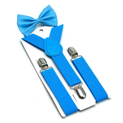 SHOWERSMILE Boys Suspenders Kids Blue Children Suspender Pant Yellow Pink Black Navy Red Wedding Baby Girls Braces Bow Tie Set