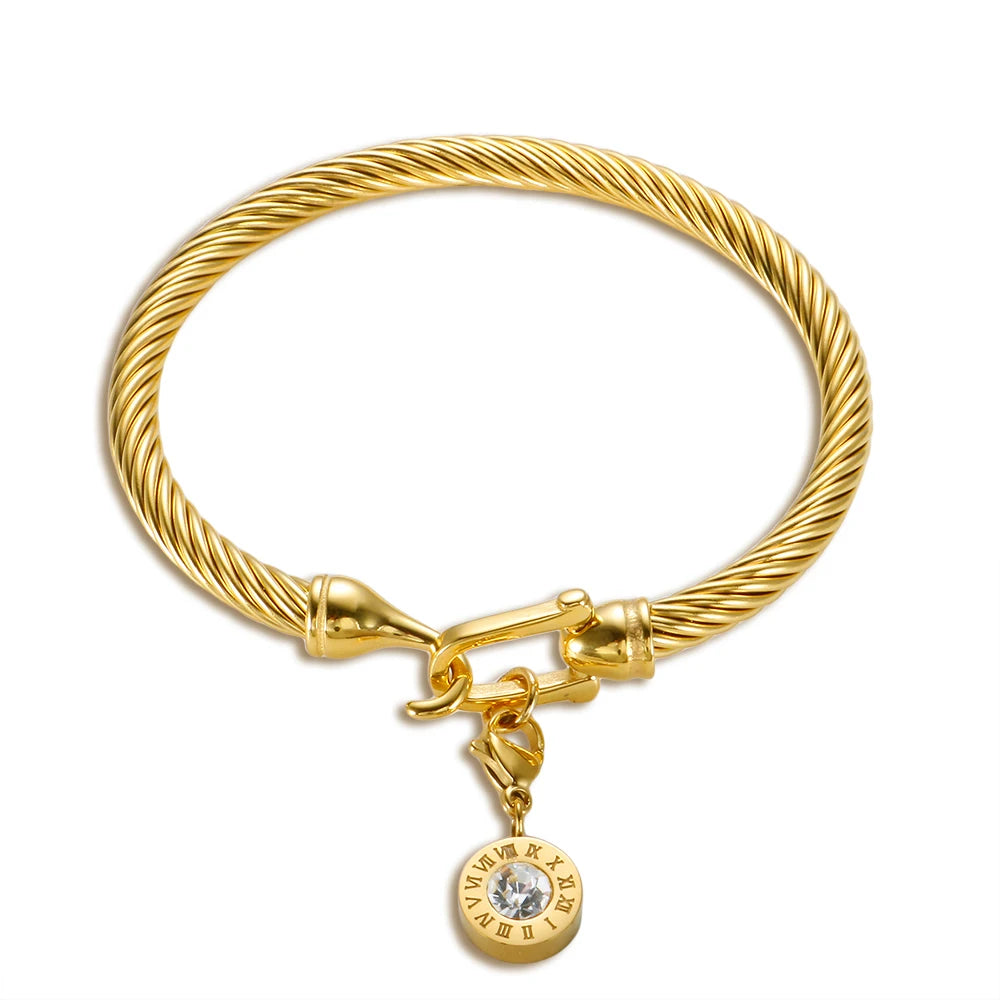 MSX Gold Plating Stainless Steel Bangles Bracelets Vintage Love Roman Numerals Wristband Bracelets Bangles for Men Women