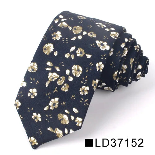 New Floral Tie for Men Women Skinny Cotton Neck Tie for Wedding Casual Mens Neckties Classic Suits Flower Print Neck Ties Cravat