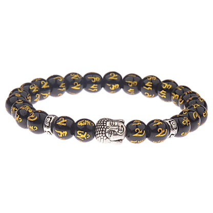 Charm Buddha&Evil Eye Bracelet Women 8mm Elastic Round Bright Black Stone Chakra Bracelets Men Erkek Bileklik Homme