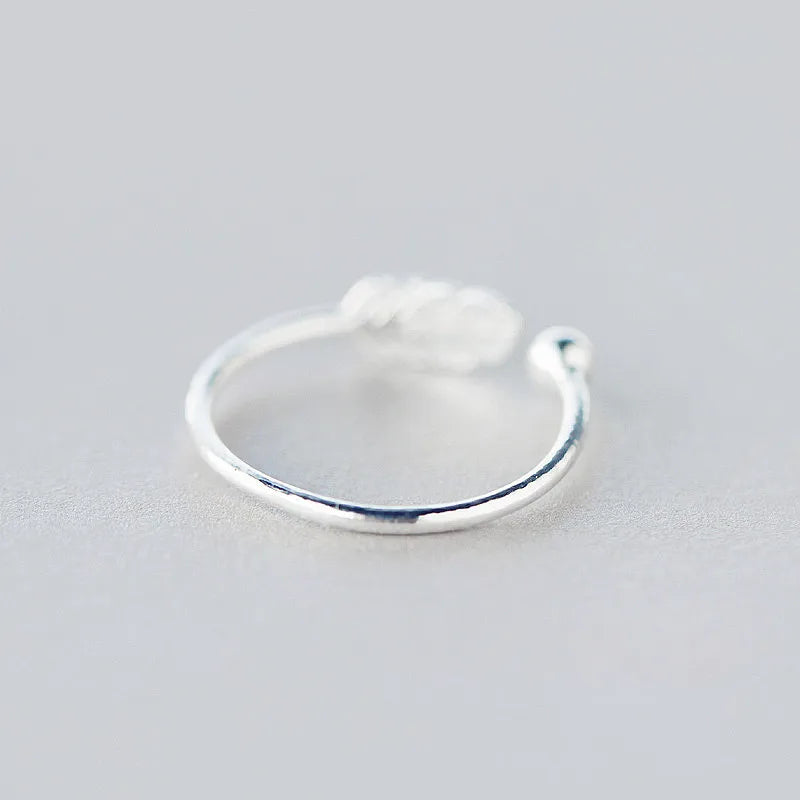 INZATT Authentic 925 Sterling Silver Cute Feather Adjustable Ring Fine Jewelry for Women Party Elegant Accessories