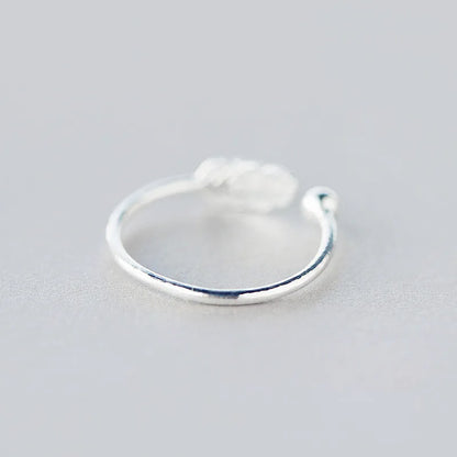 INZATT Authentic 925 Sterling Silver Cute Feather Adjustable Ring Fine Jewelry for Women Party Elegant Accessories