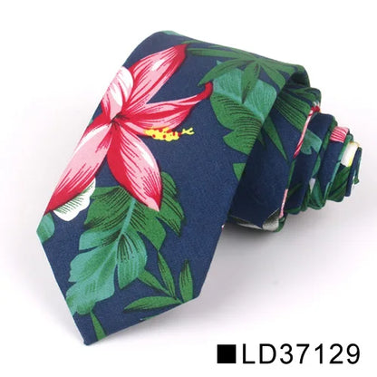 New Floral Tie for Men Women Skinny Cotton Neck Tie for Wedding Casual Mens Neckties Classic Suits Flower Print Neck Ties Cravat
