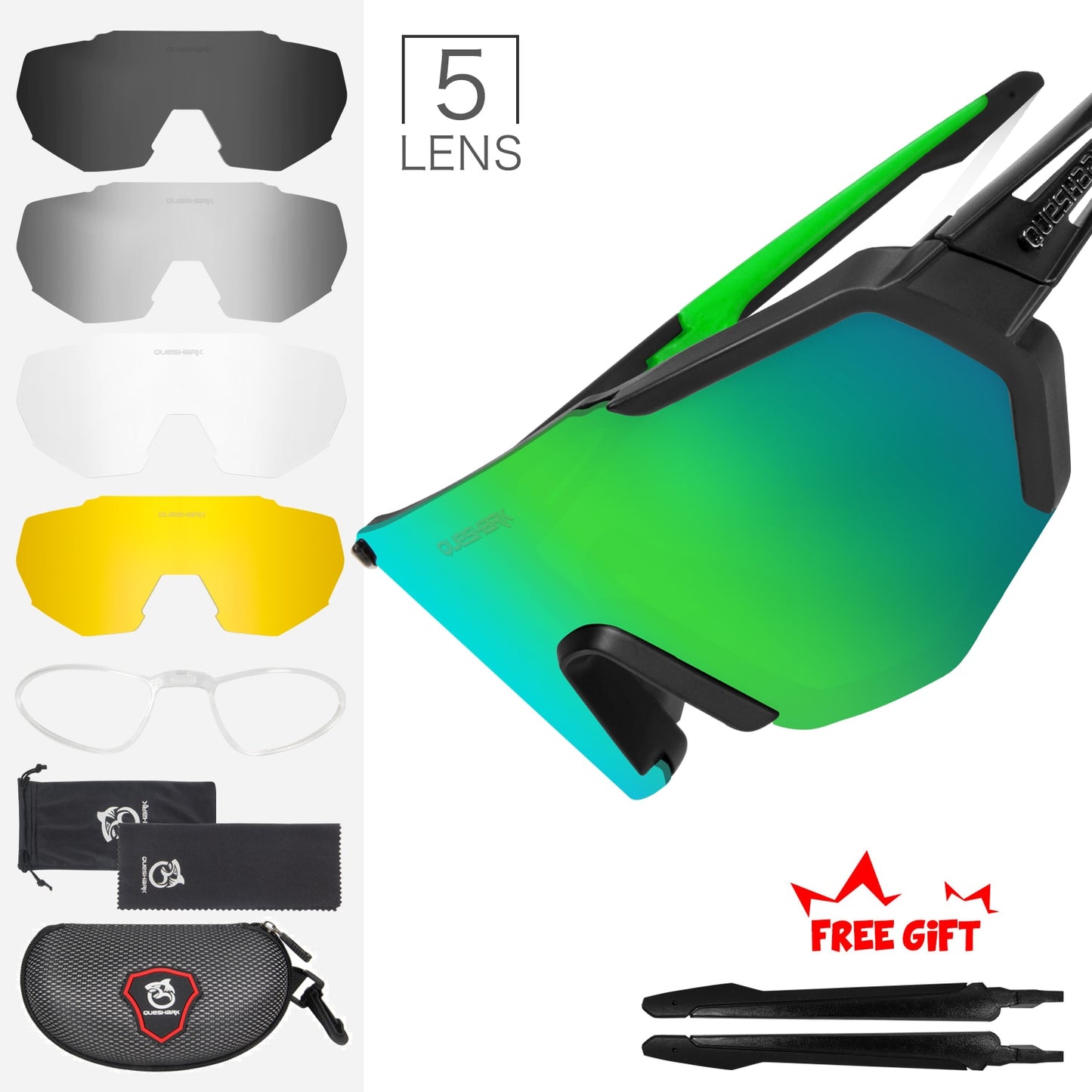 QUESHARK Women Men Polarized Cycling Sunglasses 5 Lens/Set Sports MTB Bicycle Eyewear Riding Road Bike Glasses Goggles QE42