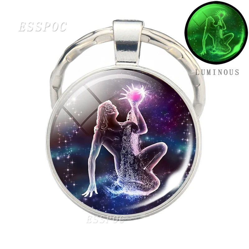Luminous 12 Zodiac Signs Keychain Constellation Key Chain Leo Libra Virgo Sagittarius Zodiac Jewelry Birthday