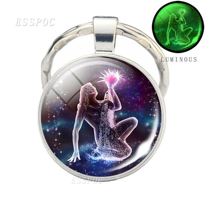 Luminous 12 Zodiac Signs Keychain Constellation Key Chain Leo Libra Virgo Sagittarius Zodiac Jewelry Birthday